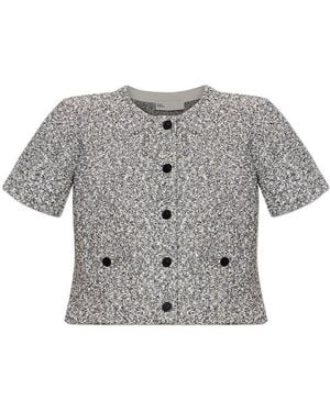 Tory Burch Cropped Tweed Cardigan - Grey
