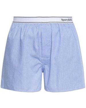 Sporty & Rich Logo Waistband Relaxed Shorts - Blue