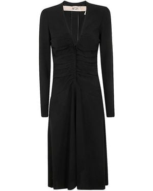 N°21 Ruched Detail Crepe Midi Dress - Black