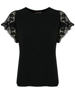 Twinset Lace Regular Fit T-Shirt - Black