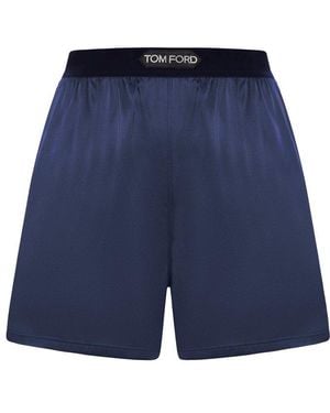 Tom Ford Logo Waistband Satin Shorts - Blue