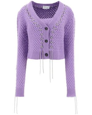 GIUSEPPE DI MORABITO Long Sleeved Knitted Cardigan - Purple