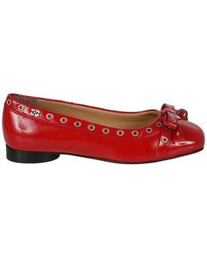 Ganni Embellished Bow Flat Shoes - Red