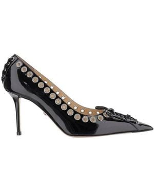 Mach & Mach Studded Lace-Up Detailed Pointed-Toe Court Shoes - Black