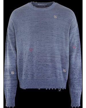 Acne Studios Logo Embroidered Distressed Knitted Jumper - Grey