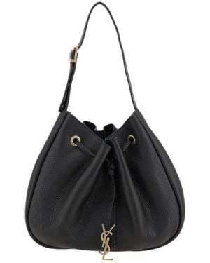 Saint Laurent Paris Vii Logo Plaque Shoulder Bag - Black