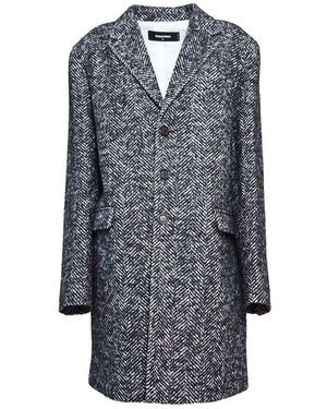 DSquared² Single Breasted Wool Coat And Chevron Pattern - Blue