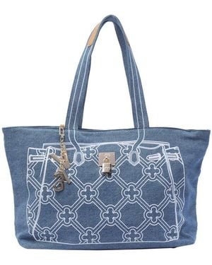 V73 Denim Logo Lettering Shoulder Bag - Blue