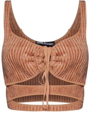 ANDREA ADAMO Ribbed Cutout Top - Brown