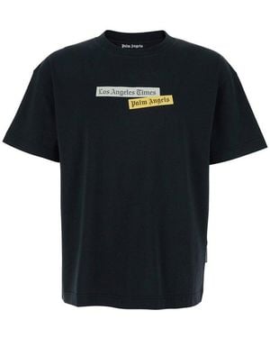 Palm Angels Logo Printed Crewneck T-Shirt - Black