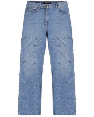 Versace Logo Patch Cut-Out Jeans - Blue