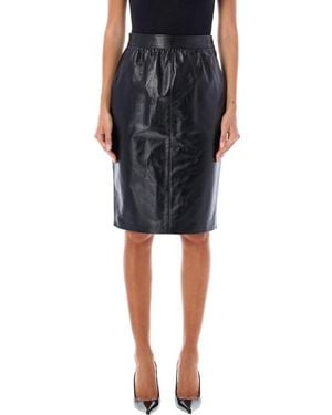 Saint Laurent Pleated Leather Pencil Skirt - Black