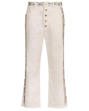 Rabanne Floral Motif Mid-Rise Cropped Jeans - White