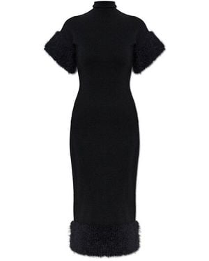 Moschino Short Sleeved Faux Fur-Trimmed Midi Dress - Black