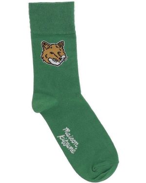 Maison Kitsuné Fox Head Patterned Socks - Green