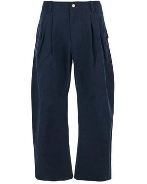 AFTER PRAY Pleated Trousers With Belt Loops - Blue