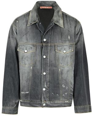 Acne Studios Button-up Distressed Denim Jacket - Grey