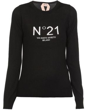 N°21 Logo Intarsia Crewneck Jumper - Black