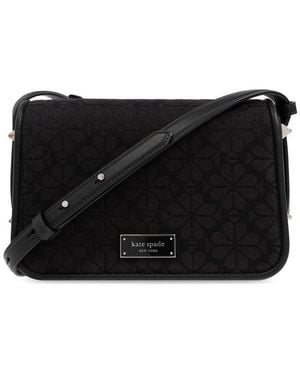 Kate Spade Logo Plaque Floral-Jacquard Crossbody Bag - Black