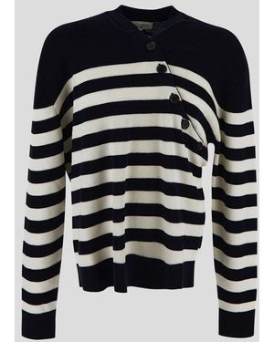 Laneus Button Detail Striped Sweater - Blue