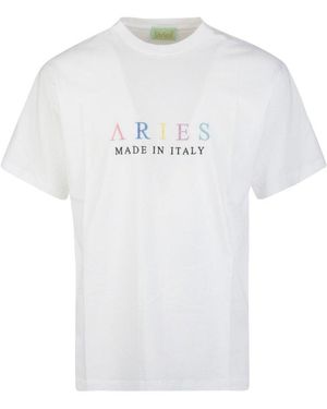 Aries Logo Embroidered Crewneck T-Shirt - White