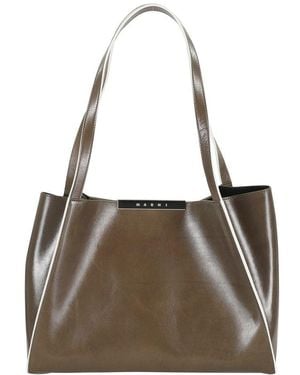 Marni Logo Plaque Tote Bag - Brown