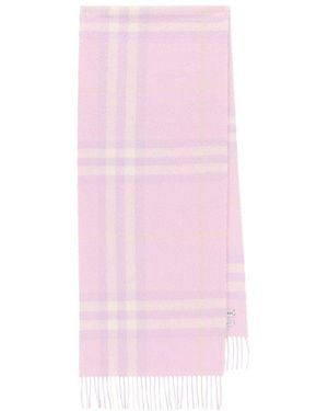 Burberry Checked Fringed-Edge Scarf - Pink