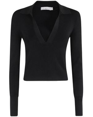 IRO Fitted Long-Sleeve Top With Deep V-Neckline - Black