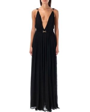 Saint Laurent Long Dress With Chain Details - Black