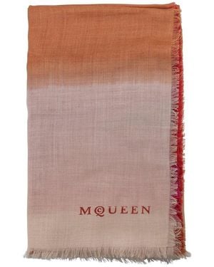 McQueen Gradient Logo Printed Frayed-Edge Scarf - Pink