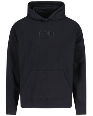 Fendi Logo Embroidered Long Sleeved Hoodie - Blue