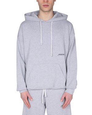 hinnominate Logo Printed Drawstring Hoodie - Blue