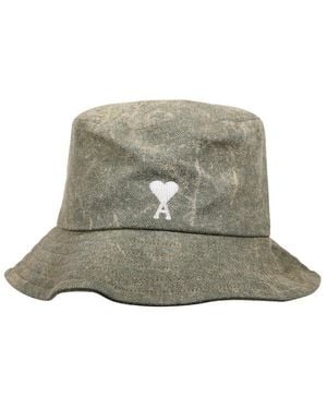 Ami Paris De Coeur Embroidery Bucket Hat - Natural