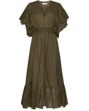 Kaos Ruffle Sleeve Midi Dress - Green