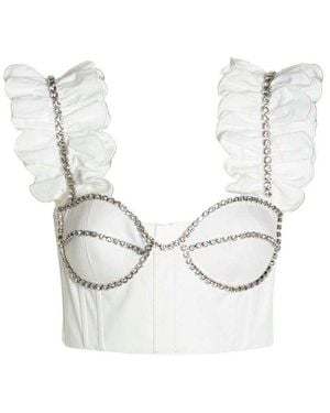 Area Embellished Sleeveless Cropped Top - White