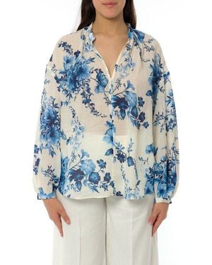 Marella Floral Printed Long Sleeved Blouse - Blue