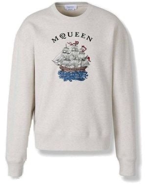 McQueen Logo Embroidered Crewneck Sweatshirt - White