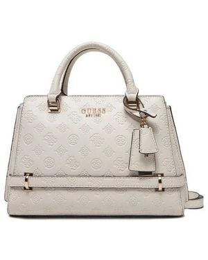 Guess Zarela Debossed Luxury Satchel Bag - Natural
