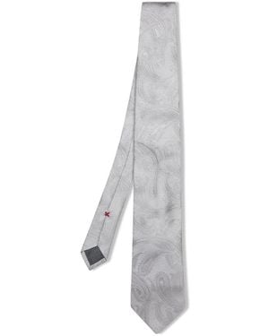 Brunello Cucinelli Paisley Printed Pointed Tip Tie - White