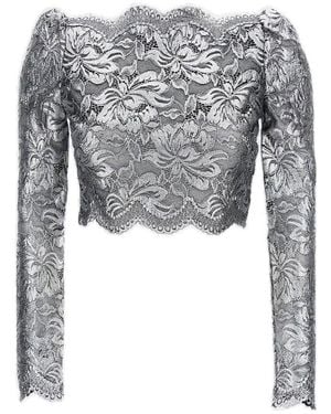 Rabanne Lace Detailed Cropped Top - Grey