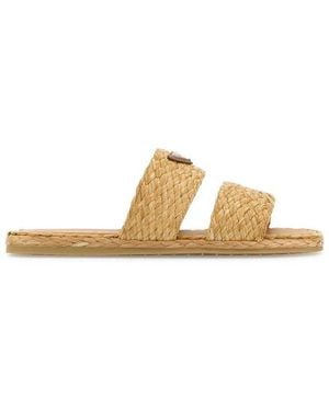 Prada Triangle-Logo Slip-On Sandals - Natural