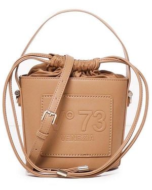 V73 Beatrix Logo Embossed Drawstring Bucket Bag - Brown