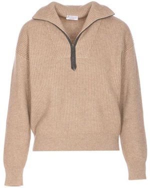 Brunello Cucinelli Long-Sleeved Half-Zip Jumper - Natural