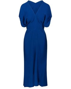 Victoria Beckham Short-Sleeved V-Neck Midi Dress - Blue