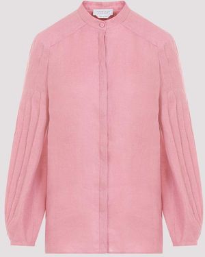 Gabriela Hearst Pleated Balloon Sleeve Linen Blouse - Pink