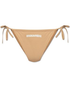 DSquared² Logo Side-Tie Bikini Briefs - Natural