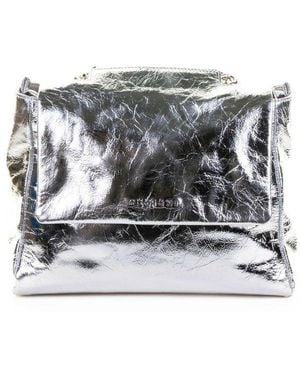 Orciani Sveva Metallic Small Crackled Leather Handbag - Grey
