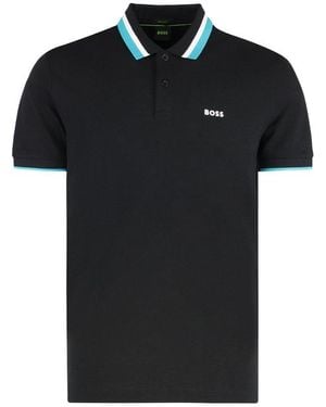BOSS Contrast Striped Paddy Active Polo Shirt - Black