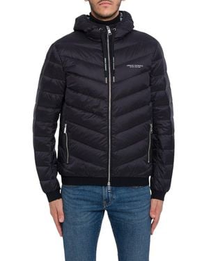 ARMANI EXCHANGE Zipped Hooded Drawstring Down Jacket - Blue