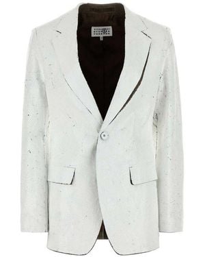 MM6 by Maison Martin Margiela Cracked-Painted Single-Breasted Blazer - Black
